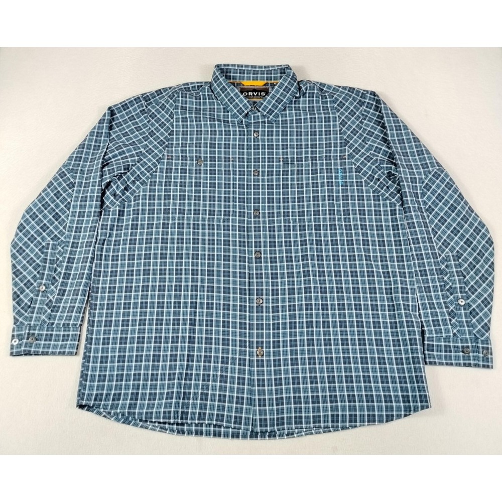 Orvis Shirt Mens XL Blue Plaid Active Fit Performance Fishing Hiking Outdoor